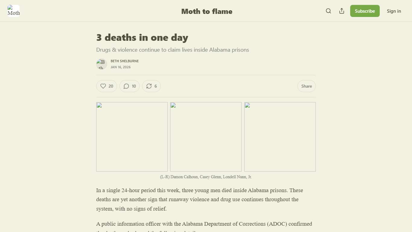 3 deaths in one day - by Beth Shelburne - Moth to flame