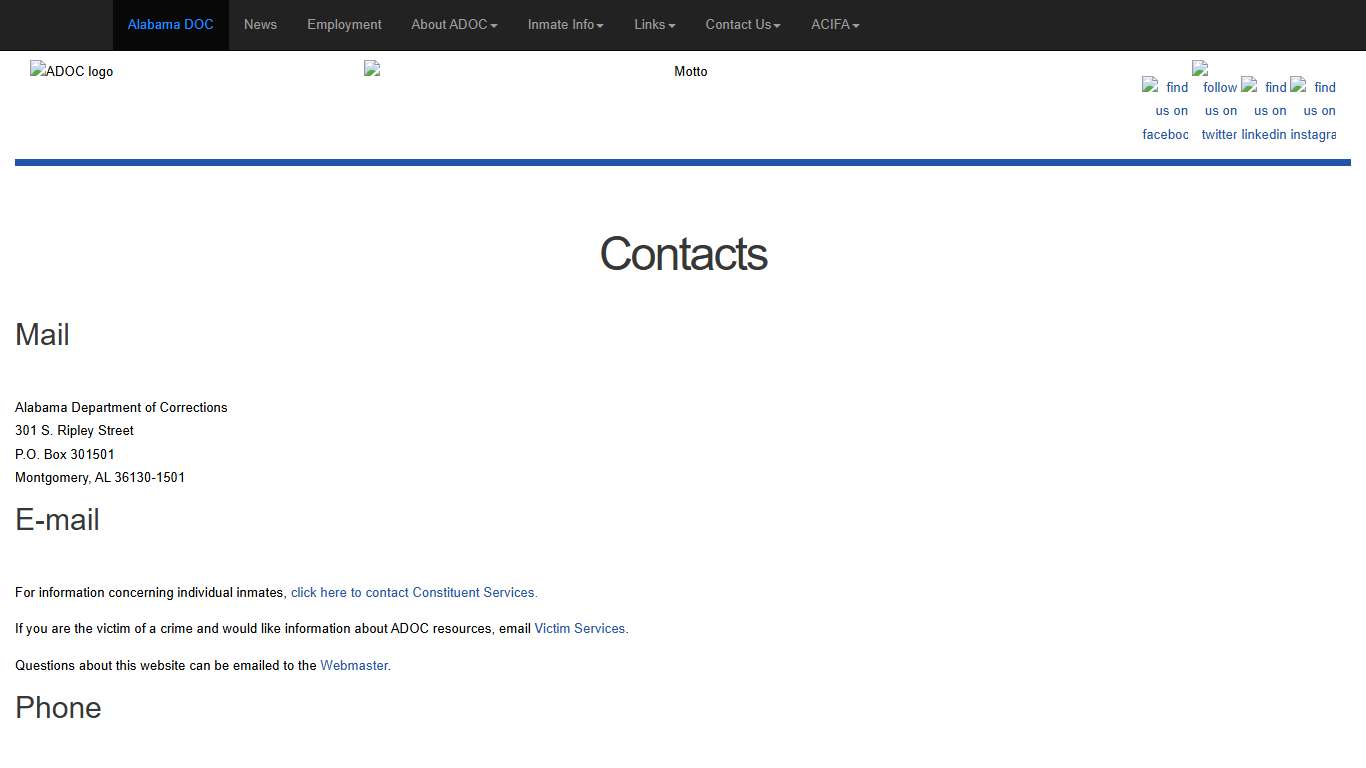 Contact - Alabama Dept of Corrections